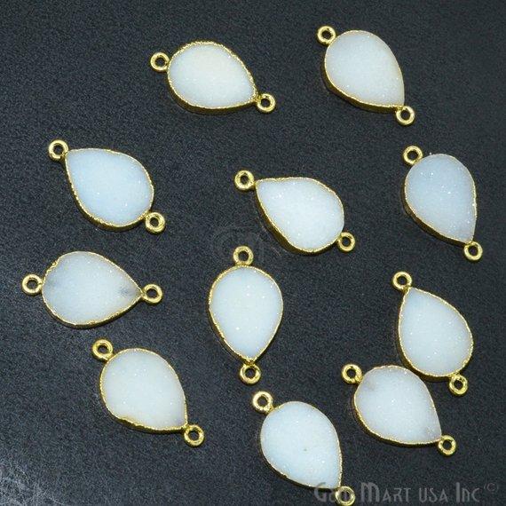 Gold Electroplated 13x18mm Pears Double Bail Druzy Gemstone Connector