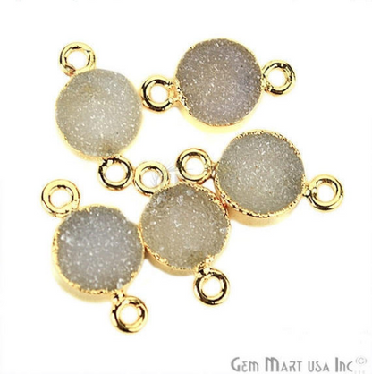 Color Druzy Round 8mm Double Bail Gold Electroplated Gemstone Connector