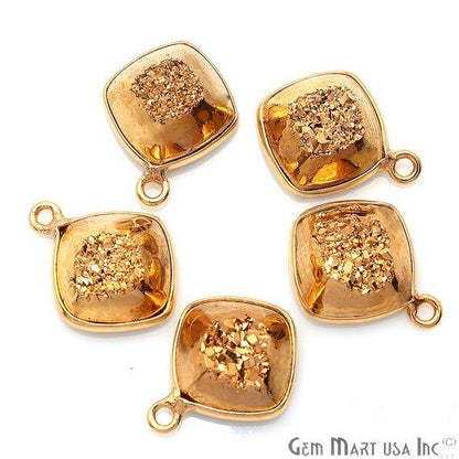 Window Druzy 10mm Cushion Shape Bezel Cave Druzy Gemstone Connector (Pick Your Color, Bail, Plating) - GemMartUSA