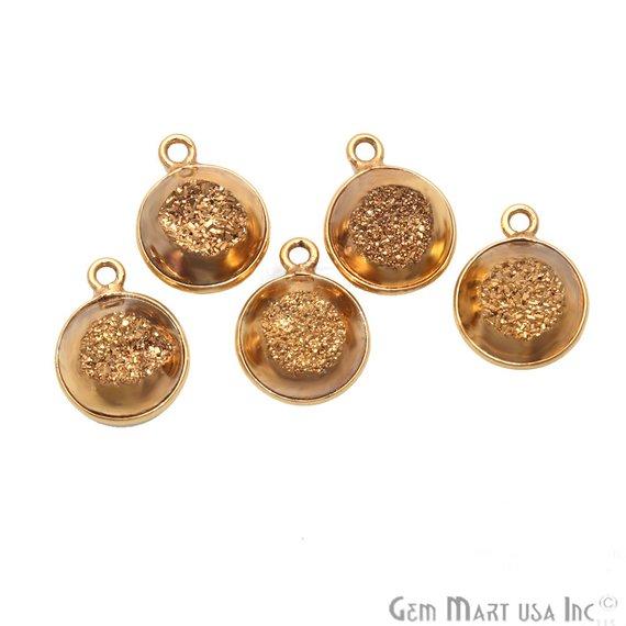 Window Druzy 10mm Round Shape Bezel Cave Druzy Gemstone Connector (Pick Your Color, Bail, Plating) - GemMartUSA