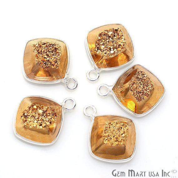 Window Druzy 10mm Cushion Shape Bezel Cave Druzy Gemstone Connector (Pick Your Color, Bail, Plating) - GemMartUSA
