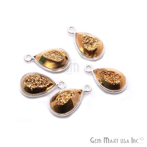 Window Druzy 8x12mm Pears Bezel Cave Druzy Connector (Pick Color, Bail, Plating) - GemMartUSA