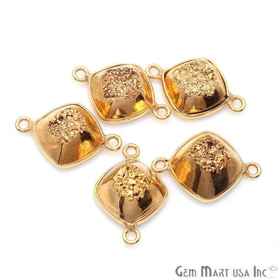 Window Druzy 10mm Cushion Shape Bezel Cave Druzy Gemstone Connector (Pick Your Color, Bail, Plating) - GemMartUSA