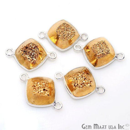 Window Druzy 10mm Cushion Shape Bezel Cave Druzy Gemstone Connector (Pick Your Color, Bail, Plating) - GemMartUSA