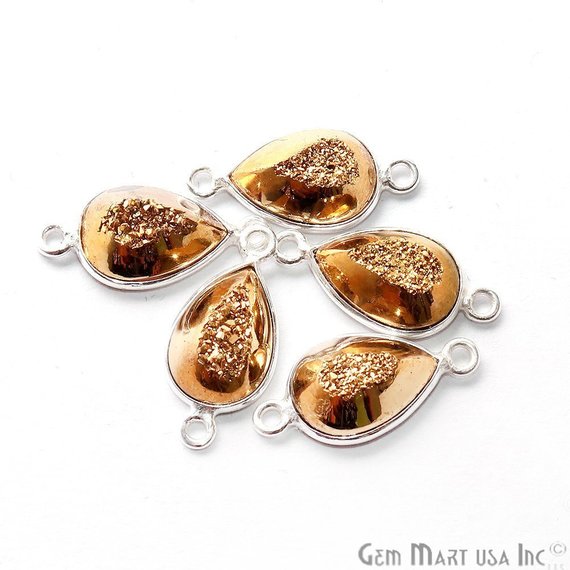 Window Druzy 8x12mm Pears Bezel Cave Druzy Connector (Pick Color, Bail, Plating) - GemMartUSA
