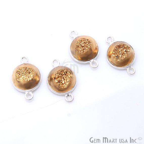 Window Druzy 10mm Round Shape Bezel Cave Druzy Gemstone Connector (Pick Your Color, Bail, Plating) - GemMartUSA