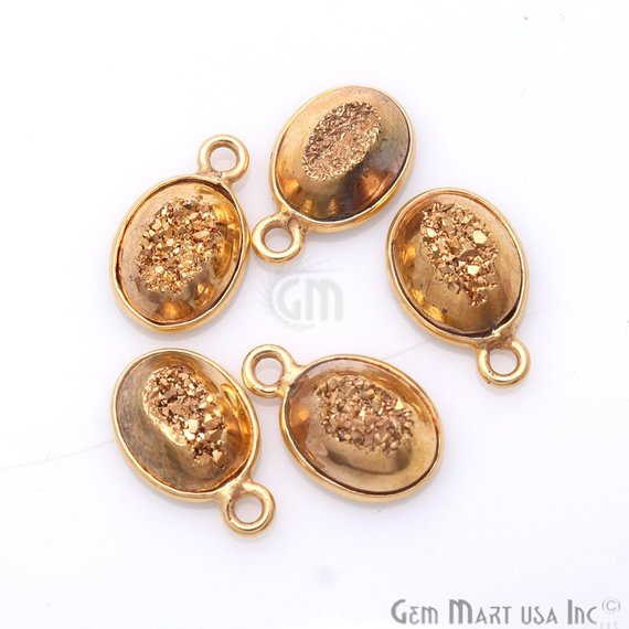 Window Druzy 7x9mm Oval Bezel Cave Druzy Gemstone Connector (Pick Your Color, Bail, or Plating) - GemMartUSA
