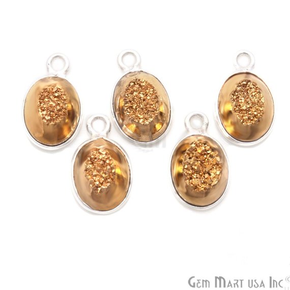 Window Druzy 7x9mm Oval Bezel Cave Druzy Gemstone Connector (Pick Your Color, Bail, or Plating) - GemMartUSA