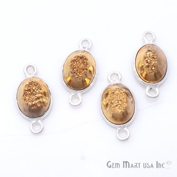 Window Druzy 7x9mm Oval Bezel Cave Druzy Gemstone Connector (Pick Your Color, Bail, or Plating) - GemMartUSA