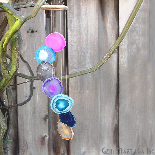 Mixed Color Windchimes, Agate Windchimes, Garden Decor, Patio Decor, Outdoor Chimes, Agate Slice, Home Decor - GemMartUSA