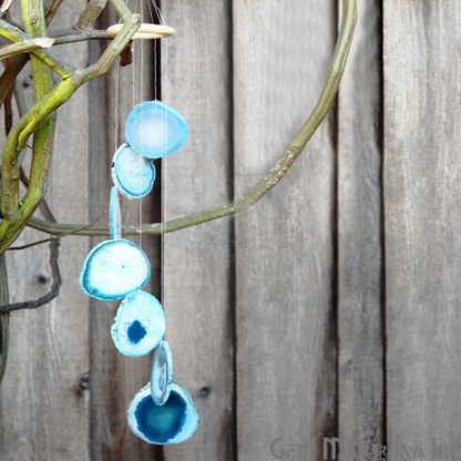 Light Blue Sliced Agate Wind Chimes, Agate Slice Wind Chimes, Gemstone Wind Chimes by GemMartUSA - 1 Set (WIND-10003)