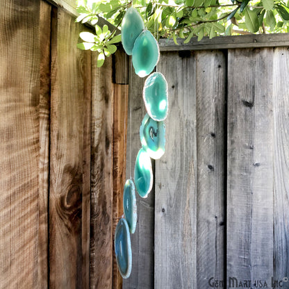 Green Agate Slice Wind Chime, Natural Gemstone Wind Chime, Garden Décor, Home Décor, Melodic Tones