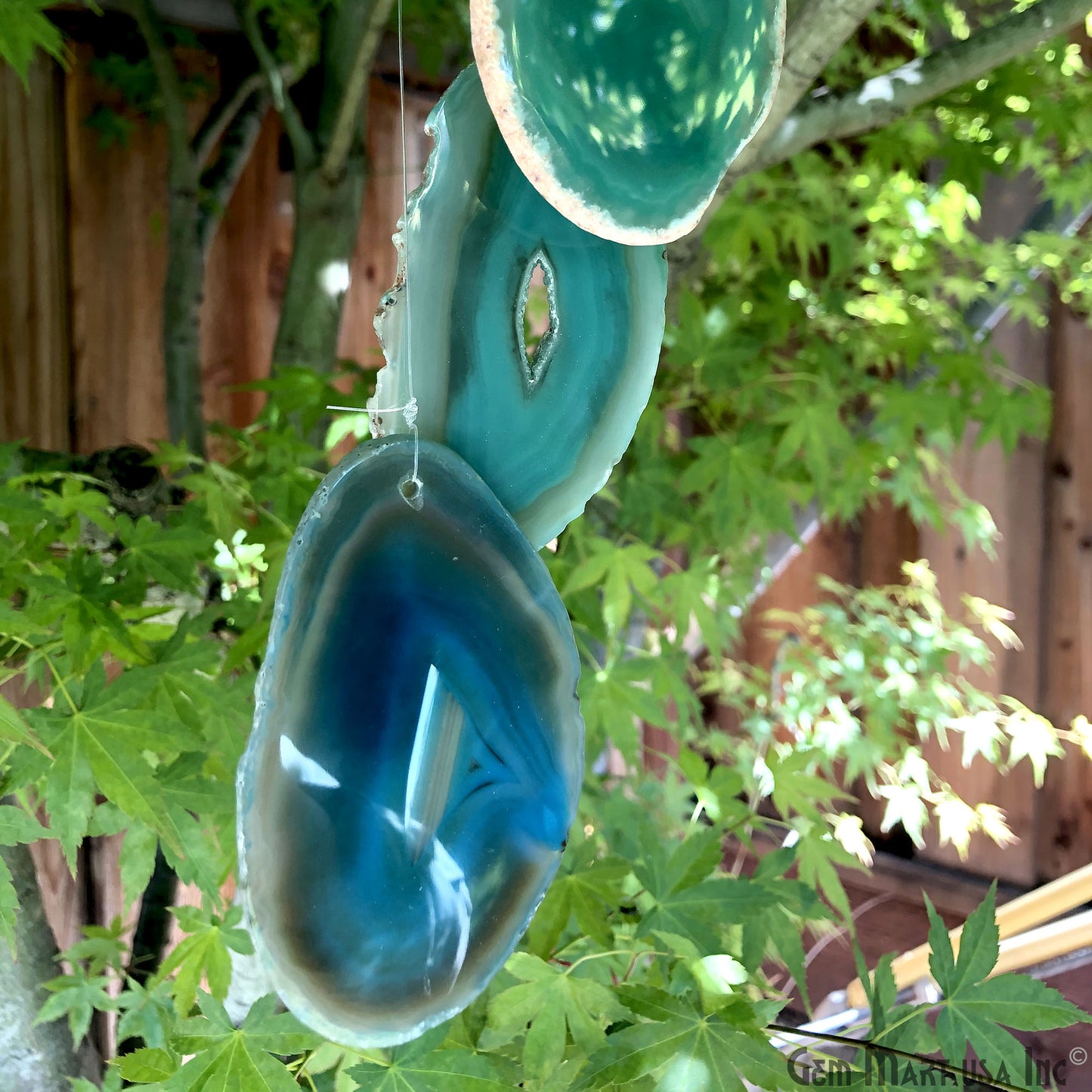 Green Agate Slice Wind Chime, Natural Gemstone Wind Chime, Garden Décor, Home Décor, Melodic Tones