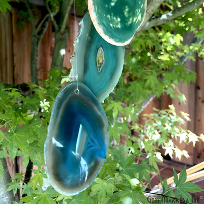 Green Agate Slice Wind Chime, Natural Gemstone Wind Chime, Garden Décor, Home Décor, Melodic Tones