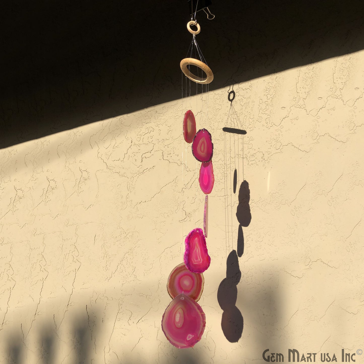 Pink Agate Slice Wind Chime, Natural Gemstone Wind Chime, Garden Décor, Home Décor, Melodic Tones