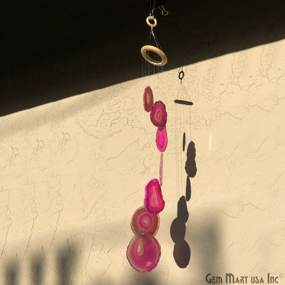 Pink Agate Slice Wind Chime, Natural Gemstone Wind Chime, Garden Décor, Home Décor, Melodic Tones