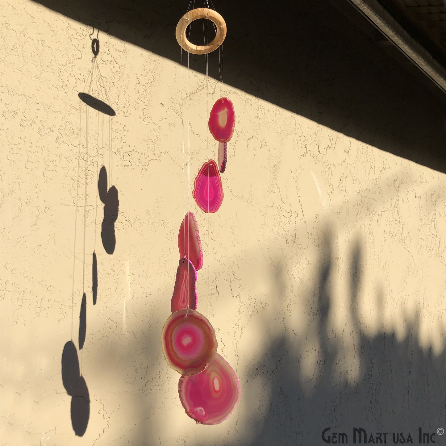 Pink Agate Slice Wind Chime, Natural Gemstone Wind Chime, Garden Décor, Home Décor, Melodic Tones