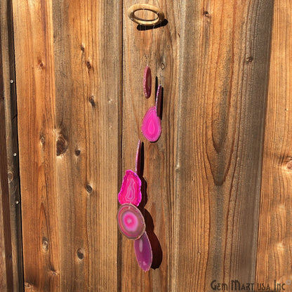 Pink Agate Slice Wind Chime, Natural Gemstone Wind Chime, Garden Décor, Home Décor, Melodic Tones