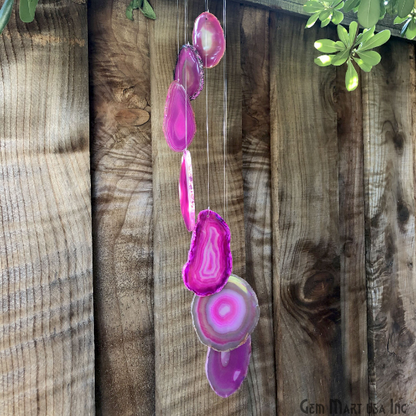 Pink Agate Slice Wind Chime, Natural Gemstone Wind Chime, Garden Décor, Home Décor, Melodic Tones