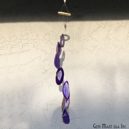 Purple Agate Slice Wind Chime, Natural Gemstone Wind Chime, Garden Décor, Home Décor, Melodic Tones