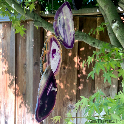 Purple Agate Slice Wind Chime, Natural Gemstone Wind Chime, Garden Décor, Home Décor, Melodic Tones