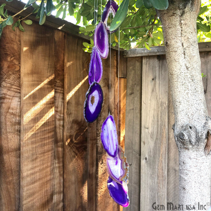 Purple Agate Slice Wind Chime, Natural Gemstone Wind Chime, Garden Décor, Home Décor, Melodic Tones