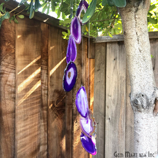 Wind Chime in Natural Purple Agate for Outside, Melodic Tones, Gift for Patio, Porch, Lawn Garden Backyard & Outdoor Home Decor