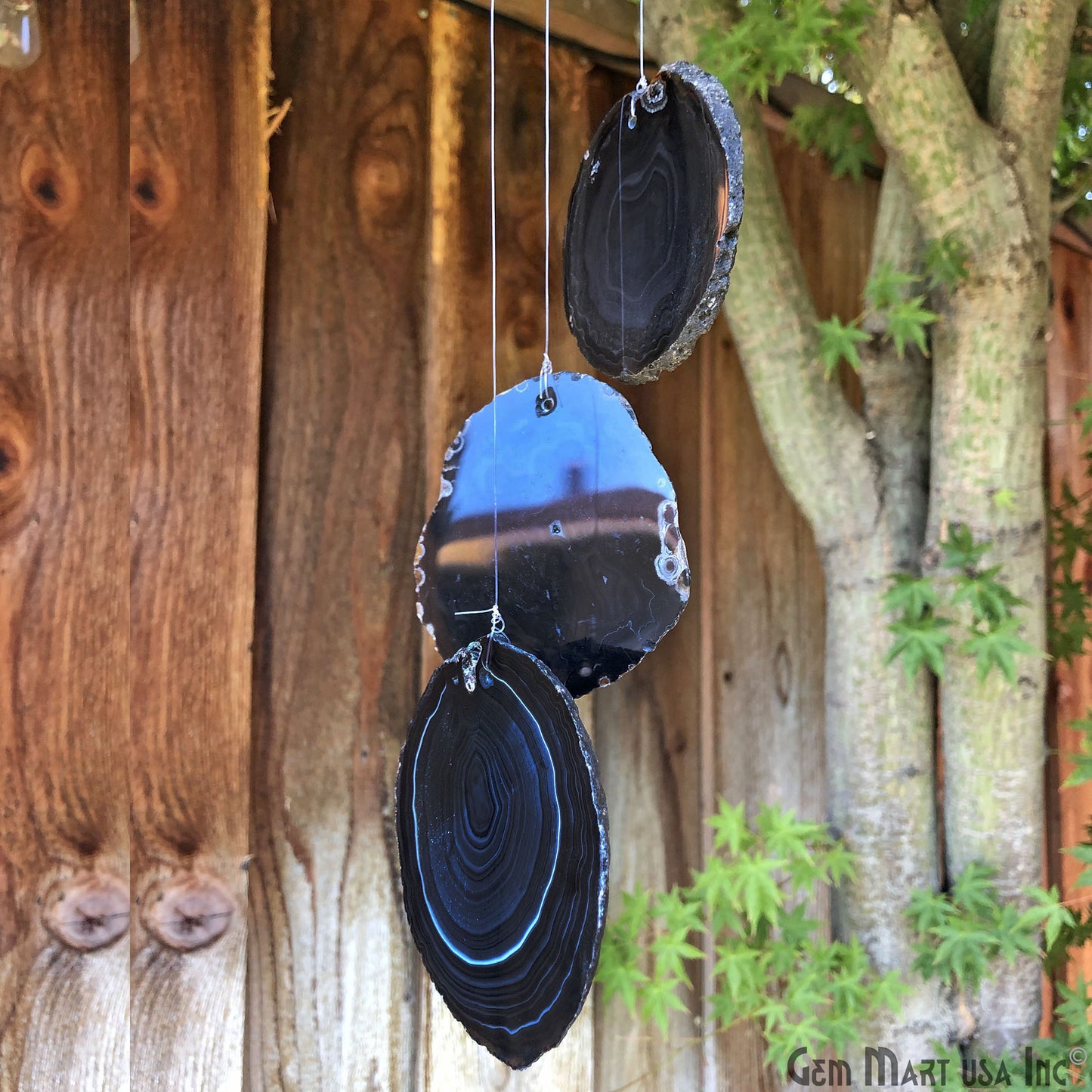 Black Agate Slice Wind Chime, Natural Gemstone Wind Chime, Garden Décor, Home Décor, Melodic Tones