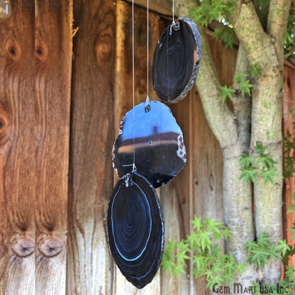 Black Agate Slice Wind Chime, Natural Gemstone Wind Chime, Garden Décor, Home Décor, Melodic Tones