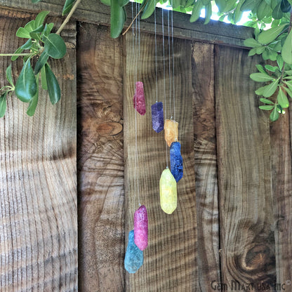 Rainbow Quartz Wind Chime, Natural Crystal Wind Chimes, Garden Décor, Home Décor, Melodic Tones