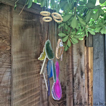 Rainbow Agate Slice Wind Chime, Natural Gemstone Wind Chime, Garden Décor, Home Décor, Melodic Tones