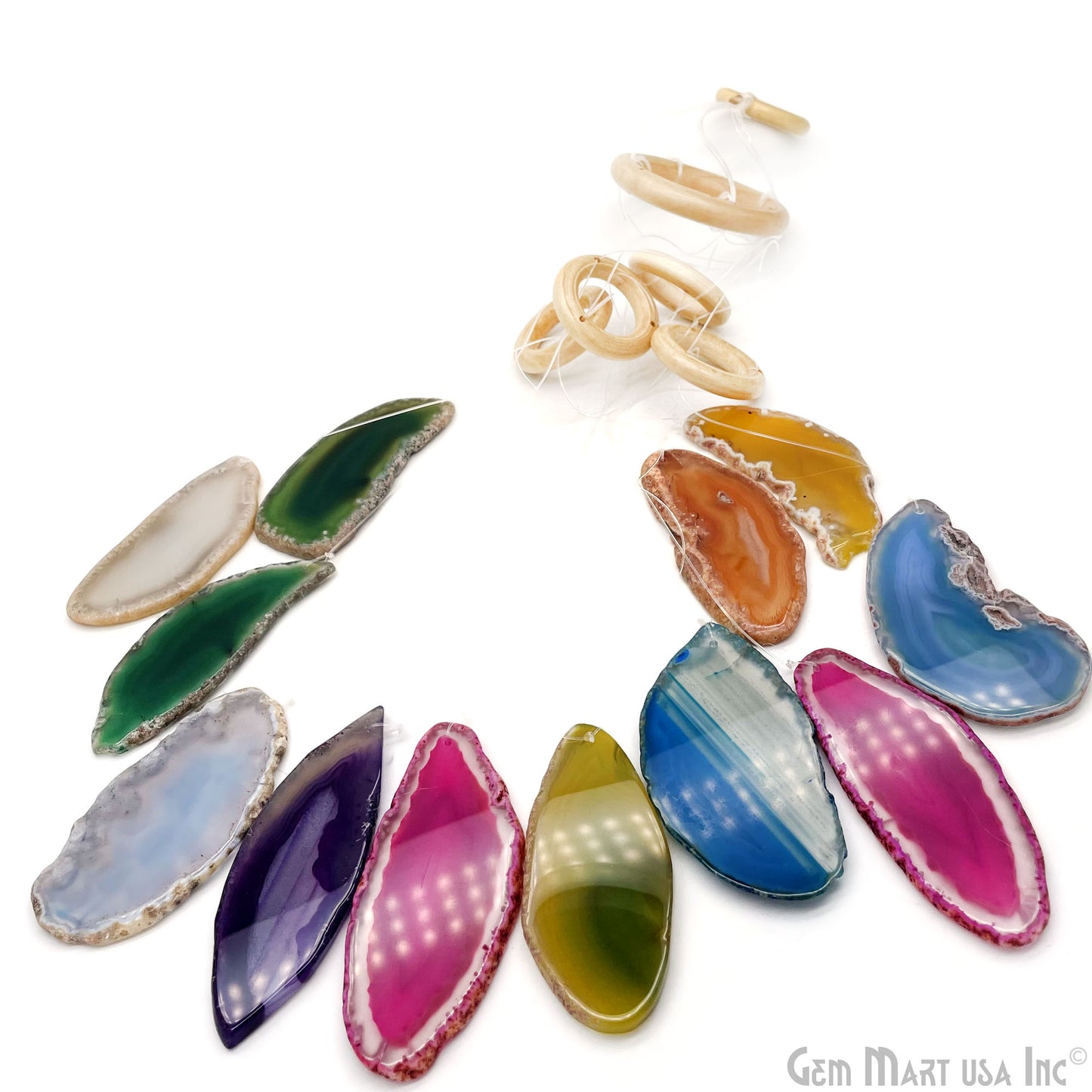 Rainbow Agate Slice Wind Chime, Natural Gemstone Wind Chime, Garden Décor, Home Décor, Melodic Tones