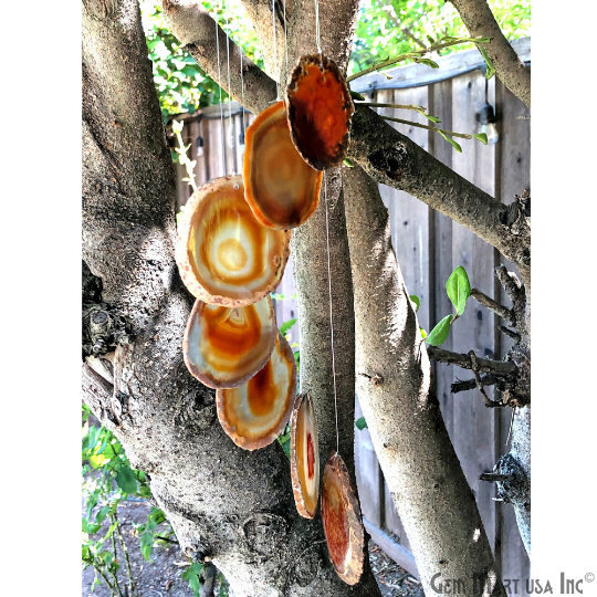 Red Agate Slice Wind Chime, Natural Gemstone Wind Chime, Garden Décor, Home Décor, Melodic Tones