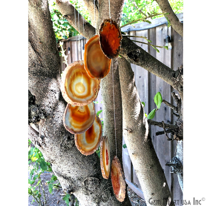 Red Agate Slice Wind Chime, Natural Gemstone Wind Chime, Garden Décor, Home Décor, Melodic Tones