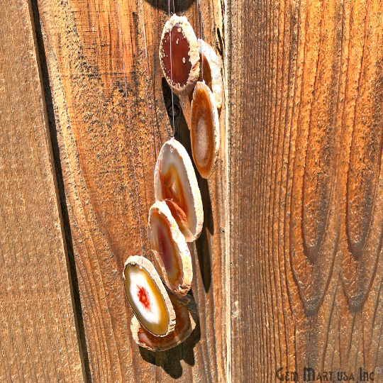 Red Agate Slice Wind Chime, Natural Gemstone Wind Chime, Garden Décor, Home Décor, Melodic Tones