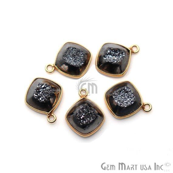 Window Druzy 10mm Cushion Shape Bezel Cave Druzy Gemstone Connector (Pick Your Color, Bail, Plating) - GemMartUSA