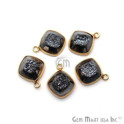 Window Druzy 10mm Cushion Shape Bezel Cave Druzy Gemstone Connector (Pick Your Color, Bail, Plating) - GemMartUSA