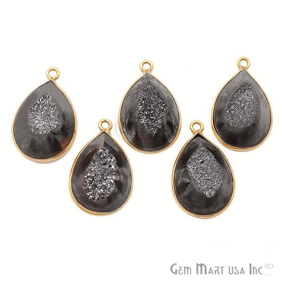 Window Druzy 13x18mm Pears Bezel Cave Druzy Connector (Pick Color, Bail, Plating) - GemMartUSA