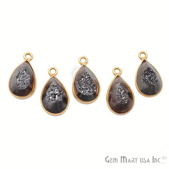 Window Druzy 8x12mm Pears Bezel Cave Druzy Connector (Pick Color, Bail, Plating) - GemMartUSA