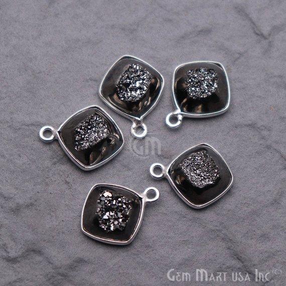 Window Druzy 10mm Cushion Shape Bezel Cave Druzy Gemstone Connector (Pick Your Color, Bail, Plating) - GemMartUSA