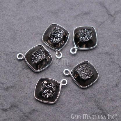 Window Druzy 10mm Cushion Shape Bezel Cave Druzy Gemstone Connector (Pick Your Color, Bail, Plating) - GemMartUSA