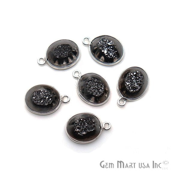 Window Druzy 10x12mm Oval Bezel Cave Druzy Connector (Pick Color, Bail, Plating) - GemMartUSA