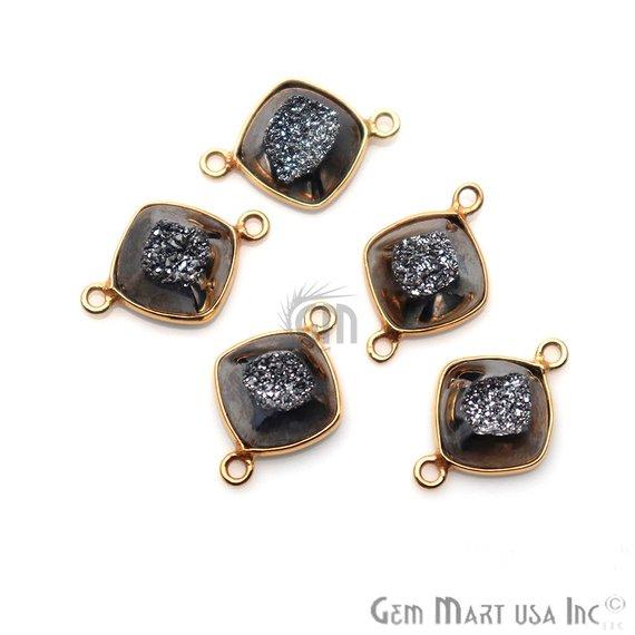 Window Druzy 10mm Cushion Shape Bezel Cave Druzy Gemstone Connector (Pick Your Color, Bail, Plating) - GemMartUSA