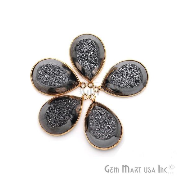 Window Druzy 16x22mm Pear Bezel Cave Druzy Gemstone Connector (Pick Your Color, Bail) - GemMartUSA