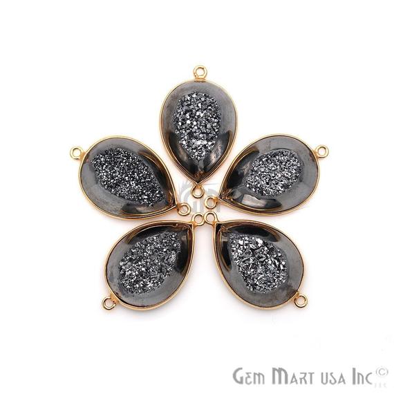 Window Druzy 16x22mm Pear Bezel Cave Druzy Gemstone Connector (Pick Your Color, Bail) - GemMartUSA