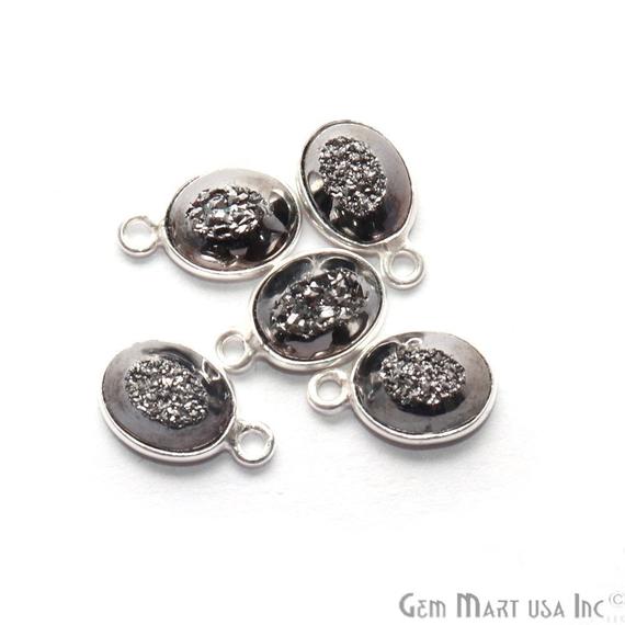 Window Druzy 7x9mm Oval Bezel Cave Druzy Gemstone Connector (Pick Your Color, Bail, or Plating) - GemMartUSA