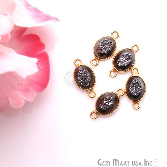 Window Druzy 7x9mm Oval Bezel Cave Druzy Gemstone Connector (Pick Your Color, Bail, or Plating) - GemMartUSA
