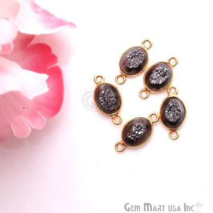 Window Druzy 7x9mm Oval Bezel Cave Druzy Gemstone Connector (Pick Your Color, Bail, or Plating) - GemMartUSA