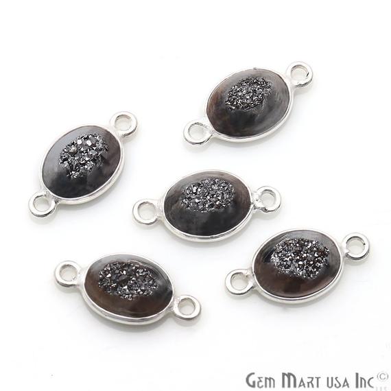 Window Druzy 7x9mm Oval Bezel Cave Druzy Gemstone Connector (Pick Your Color, Bail, or Plating) - GemMartUSA