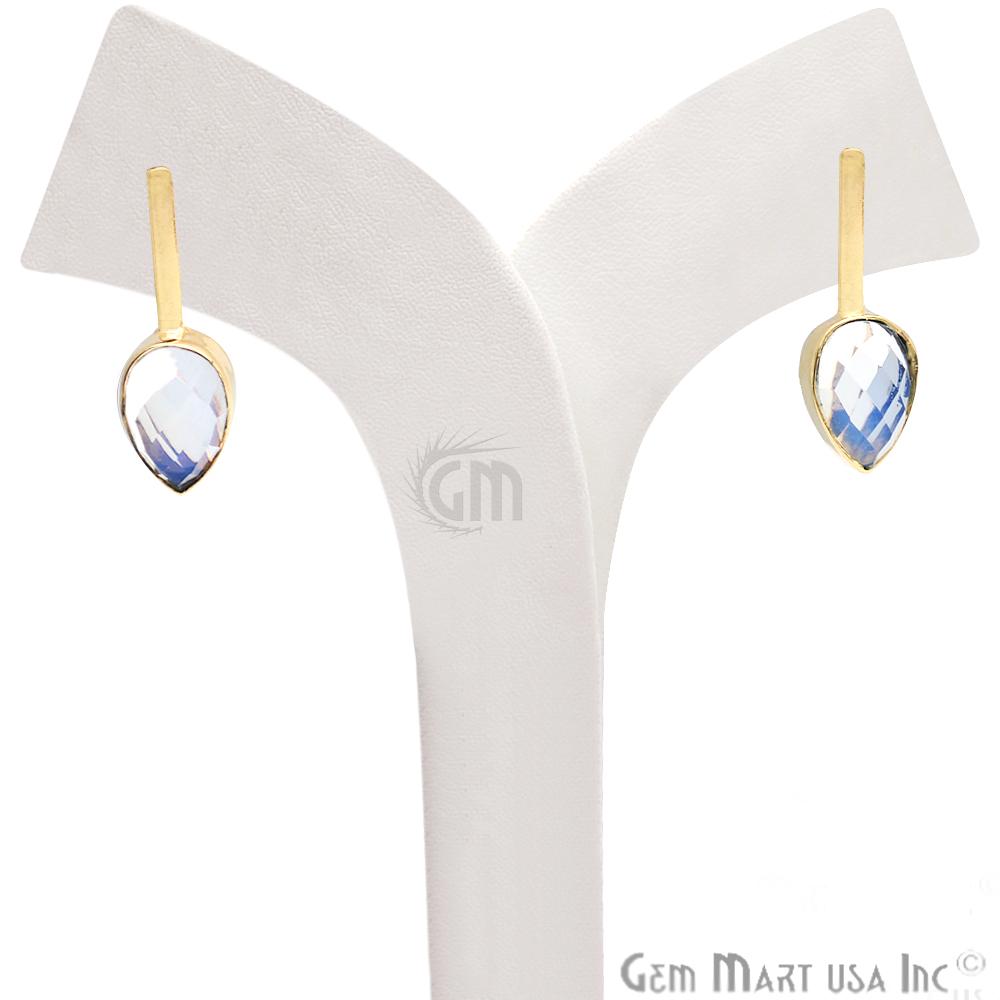 Pear Shape 9x27mm Gold Plated Gemstone Dangle Stud Earrings (Pick your Gemstone) (90174-1) - GemMartUSA